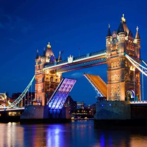 Podul Tower Bridge din Londra, Anglia, Seară. Fototapet 07.