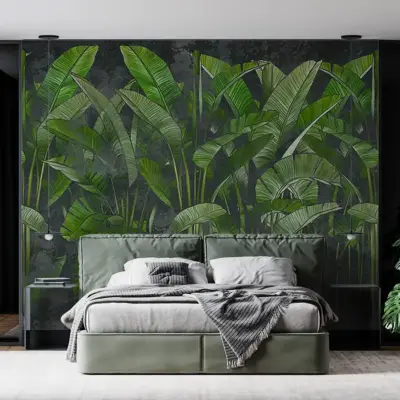 Fototapet Abstract - Frunze tropicale cu fundal industrial