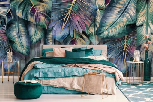 fototapet dormitor frunze colorate pe fundal