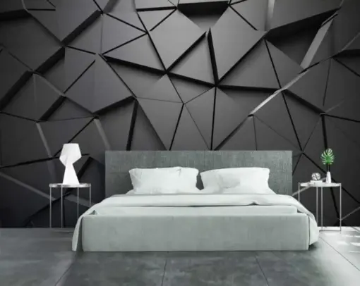 Dormitor Fototapet 3D Poligoane Metalice